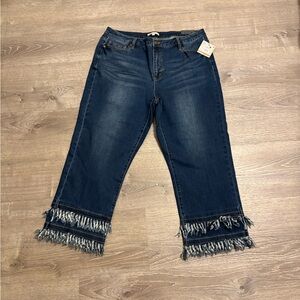 John Mark Dark Blue Fringed Women's Wide Leg Jeans